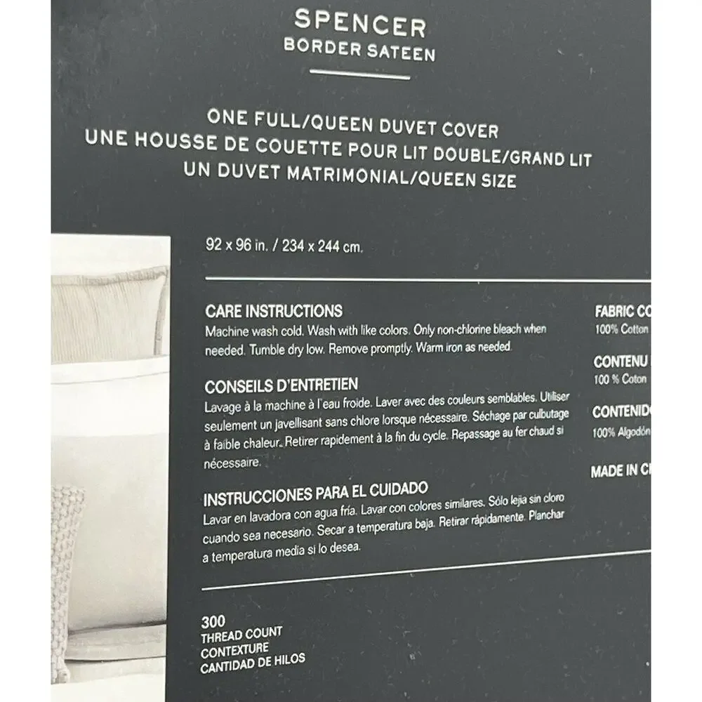 Ralph Lauren Full Queen Duvet Cover White Sage Green Spencer Border Sateen NIP